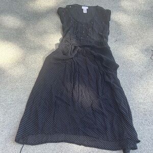 April Cornell Dress Sheer Black With Purple Polka Dots Size Medium